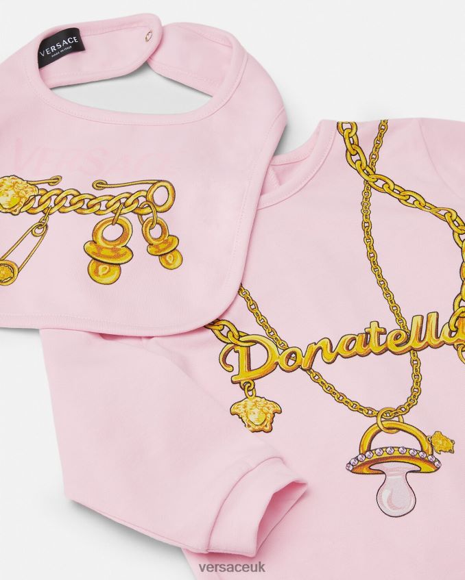 Children Versace Donatella Chain Baby Sleepsuit Set 6D2D061830 Pink Clothing