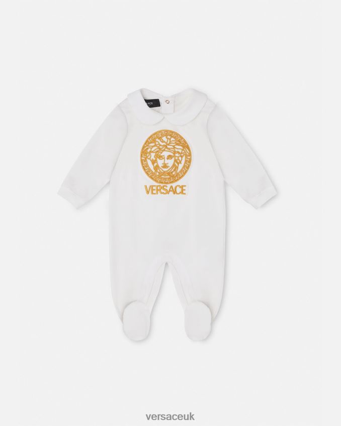 Children Versace Medusa Baby Sleepsuit 6D2D061823 White & Gold Clothing