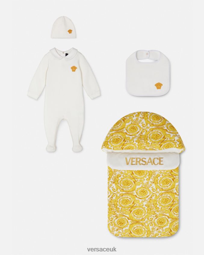 Children Versace Medusa Baby Sleepsuit Set 6D2D061835 White & Gold Clothing