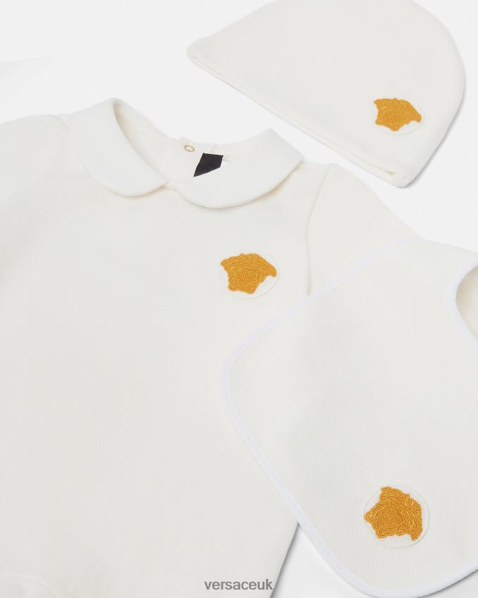 Children Versace Medusa Baby Sleepsuit Set 6D2D061835 White & Gold Clothing