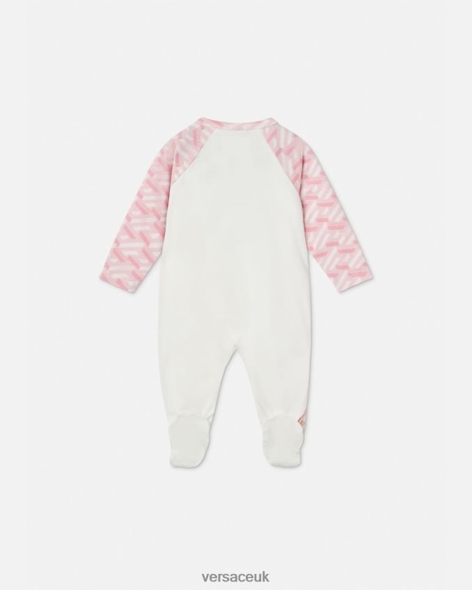 Children Versace Medusa La Greca Baby Sleepsuit 6D2D061831 Pink & White Clothing