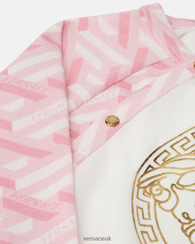 Children Versace Medusa La Greca Baby Sleepsuit 6D2D061831 Pink & White Clothing