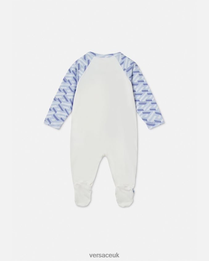 Children Versace Medusa La Greca Baby Sleepsuit 6D2D061832 Light Blue & White Clothing