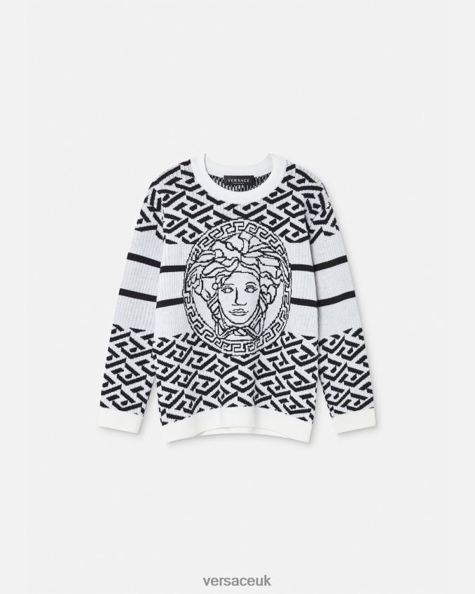 Children Versace Medusa La Greca Sweater 6D2D061992 Black & White Clothing