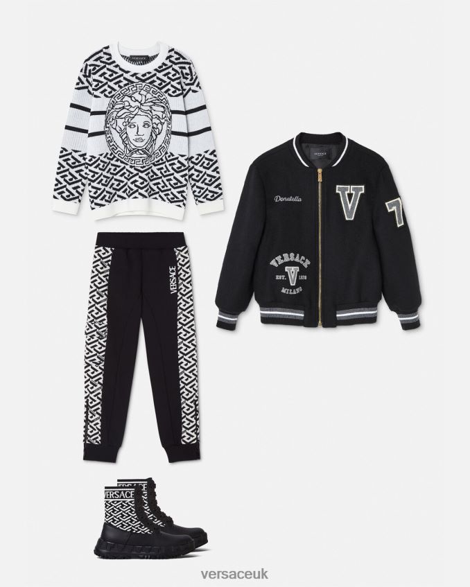 Children Versace Medusa La Greca Sweater 6D2D061992 Black & White Clothing