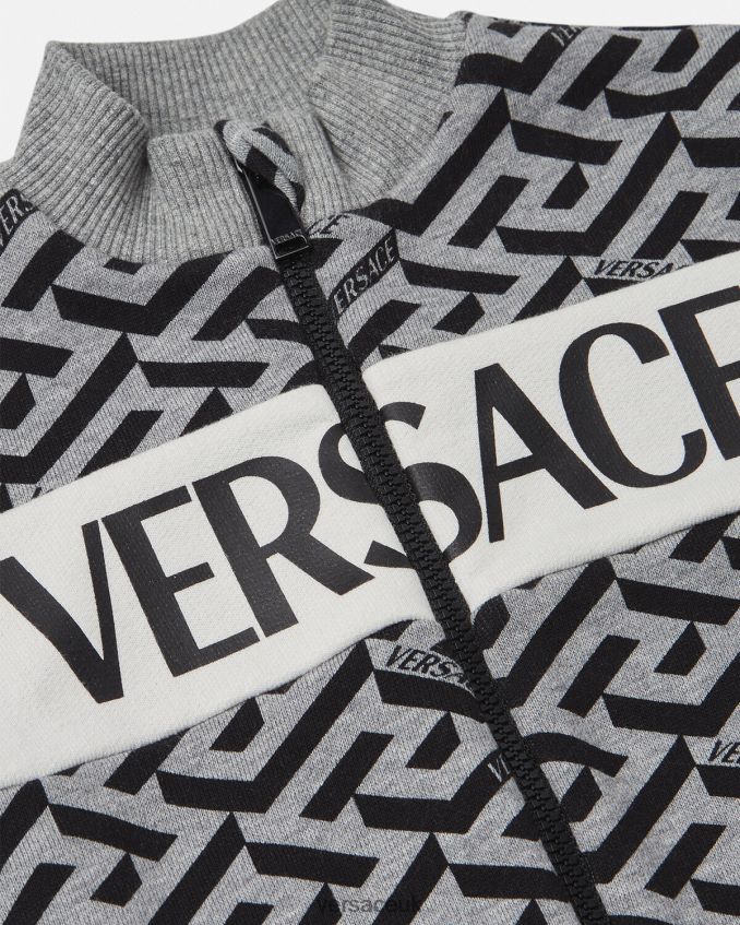 Children Versace La Greca Baby Zip Sweatshirt 6D2D061909 Gray & Print Clothing