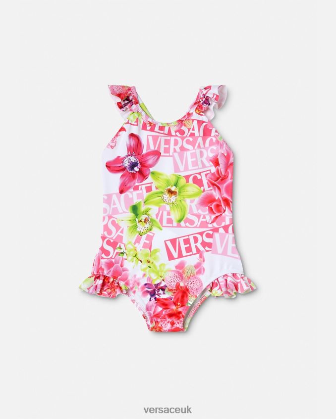 Children Versace Logo Orchid Baby Swimsuit 6D2D061865 White & Print Clothing