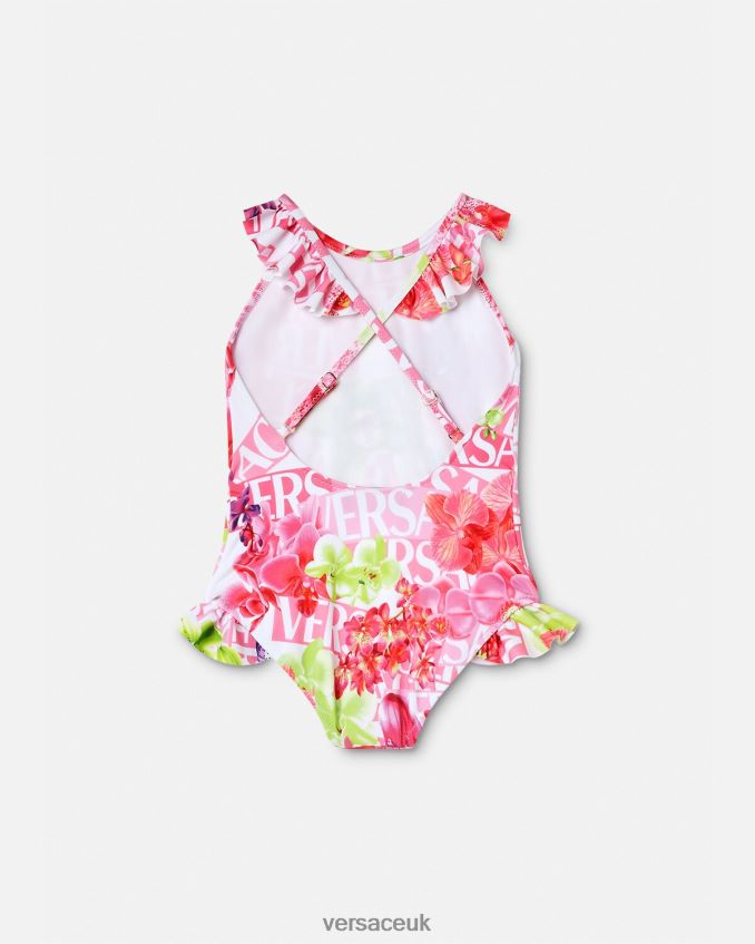 Children Versace Logo Orchid Baby Swimsuit 6D2D061865 White & Print Clothing