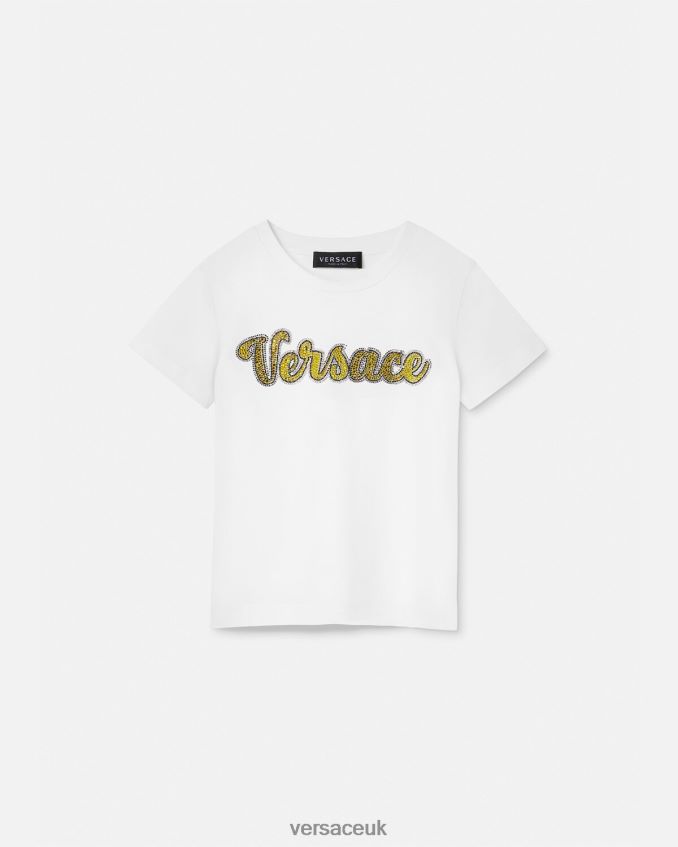 Children Versace Crystal Logo T-Shirt 6D2D062020 White Clothing