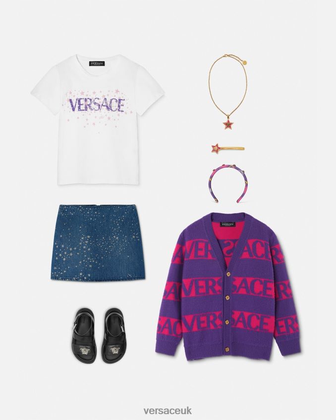 Children Versace Logo Stars T-Shirt 6D2D061951 White & Print Clothing