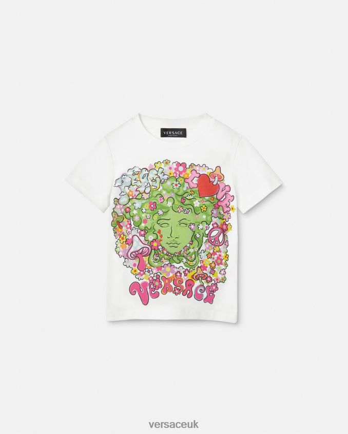 Children Versace "Peace & Love" Medusa T-Shirt 6D2D062002 White & Print Clothing