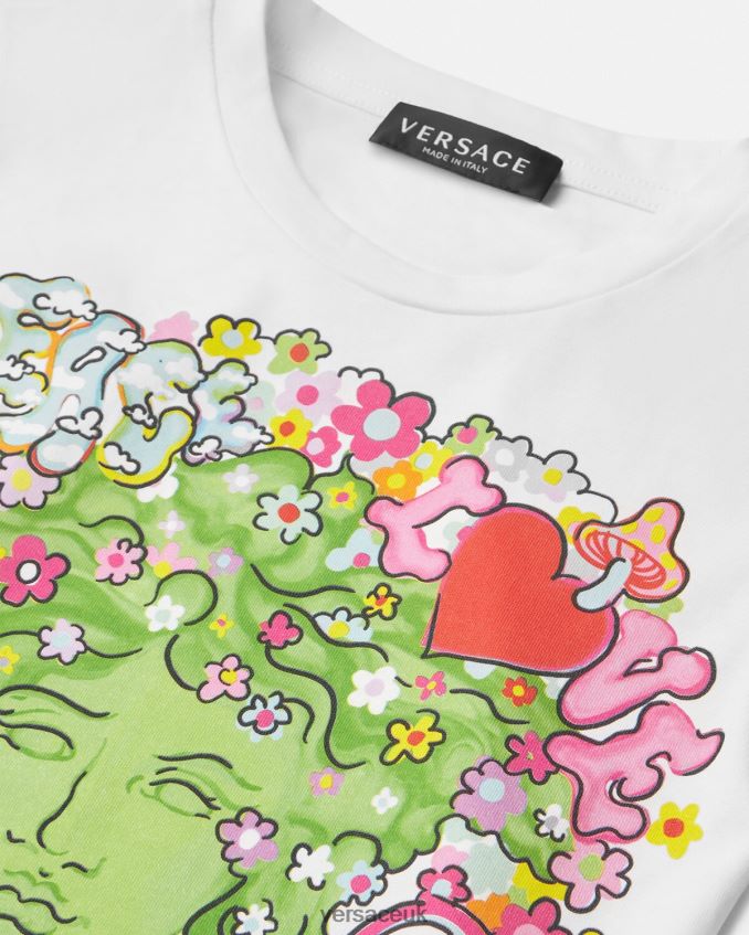 Children Versace \"Peace & Love\" Medusa T-Shirt 6D2D062002 White & Print Clothing