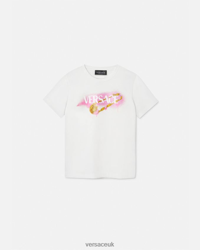 Children Versace Safety Pin T-Shirt 6D2D062008 White & Print Clothing