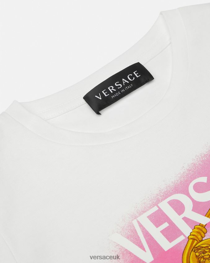 Children Versace Safety Pin T-Shirt 6D2D062008 White & Print Clothing