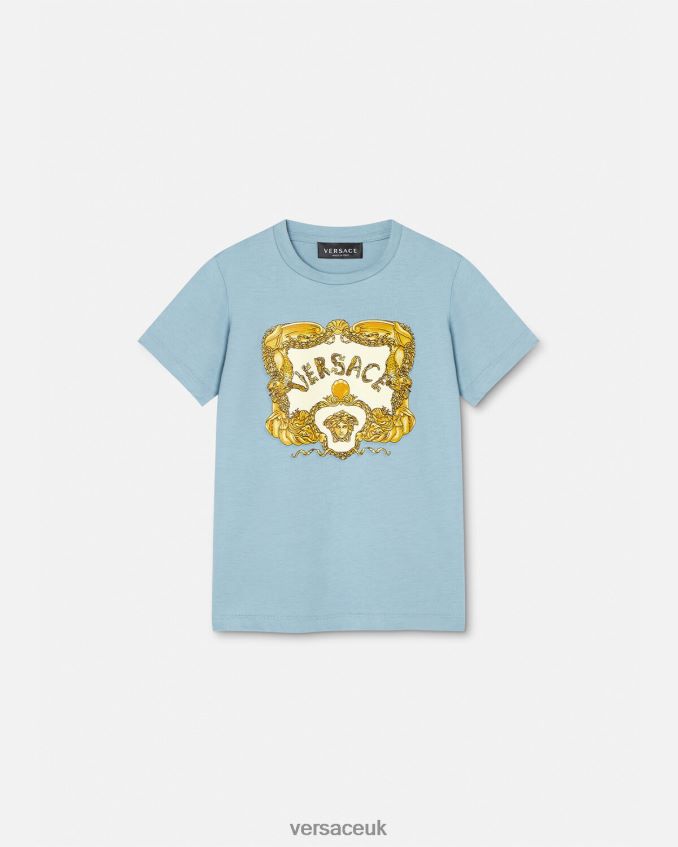 Children Versace Seashell Baroque T-Shirt 6D2D062084 Light Blue Clothing