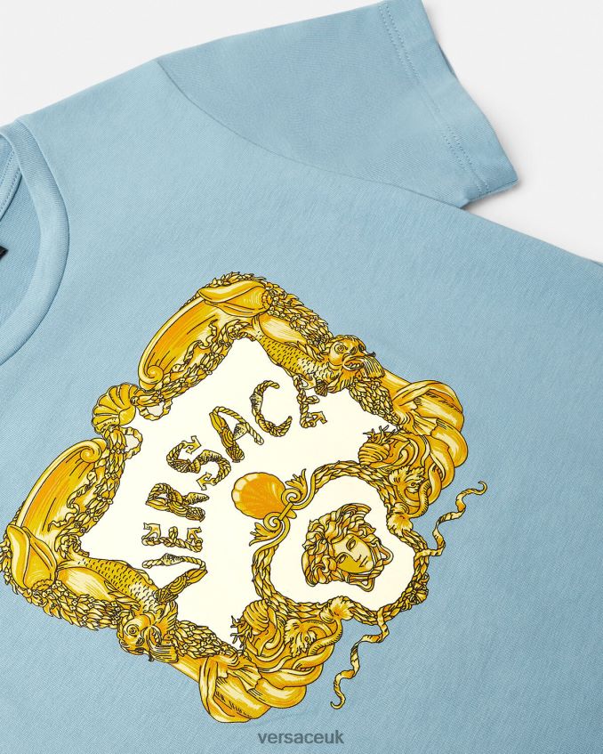 Children Versace Seashell Baroque T-Shirt 6D2D062084 Light Blue Clothing