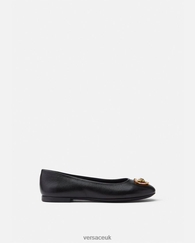 Children Versace Crystal Heart Medusa Ballerinas 6D2D062032 Black Shoe