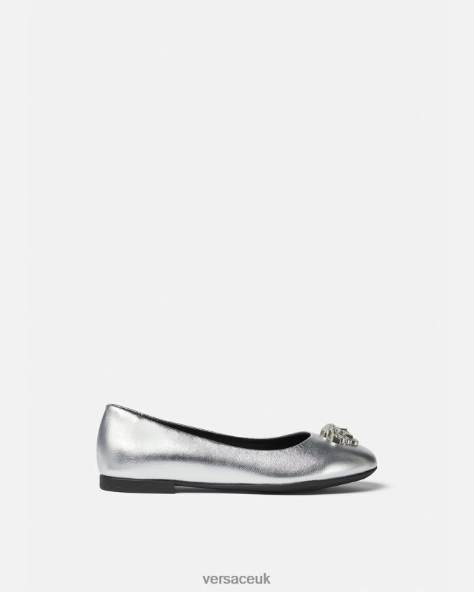 Children Versace La Medusa Metallic Ballerinas 6D2D062029 Gray Shoe