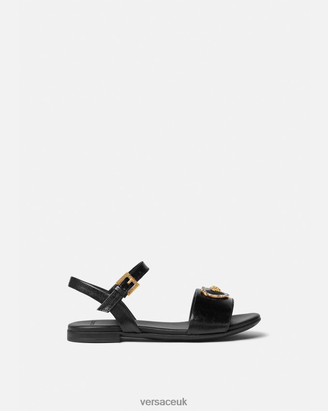 Children Versace Crystal Heart Medusa Sandals 6D2D062028 Black Shoe