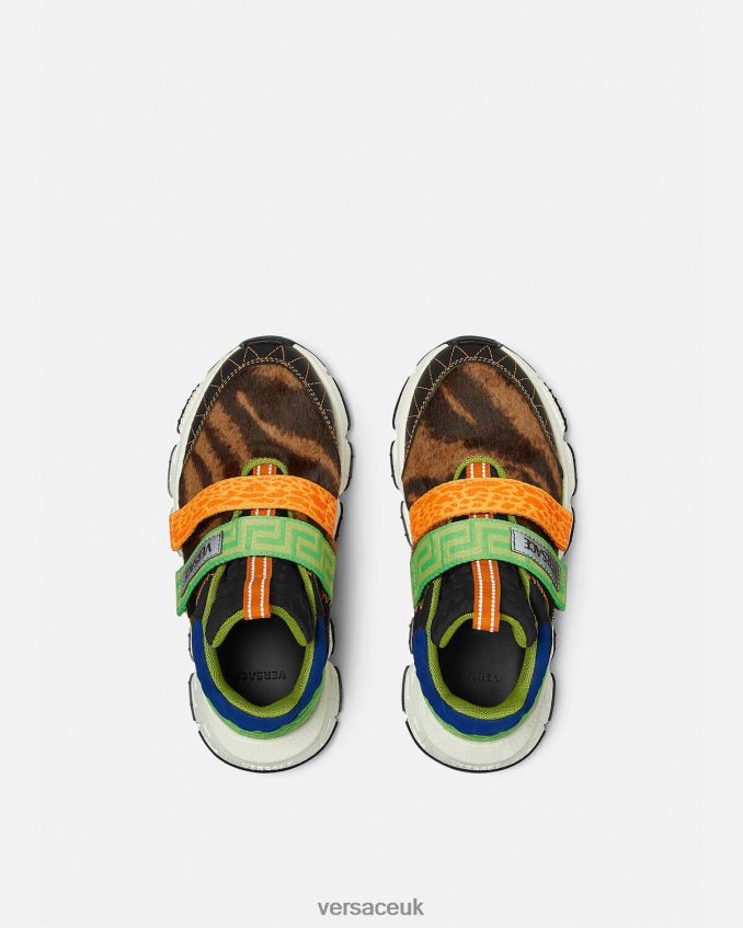 Children Versace Upcycle Trigreca Sneakers 6D2D062054 Black & Orange & Red Shoe