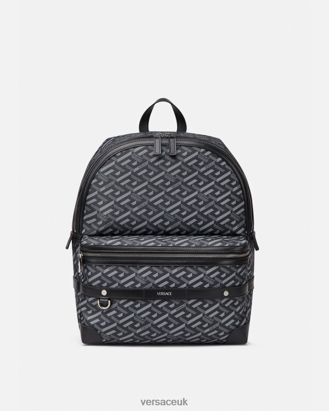 Men Versace La Greca Signature Backpack 6D2D061487 Black & Gray Bags