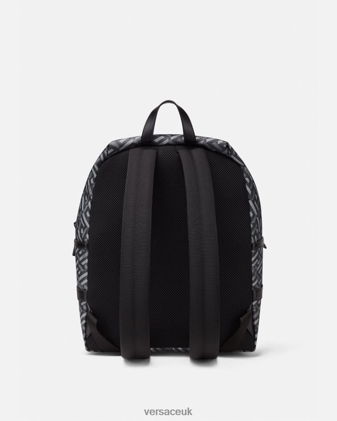Men Versace La Greca Signature Backpack 6D2D061487 Black & Gray Bags
