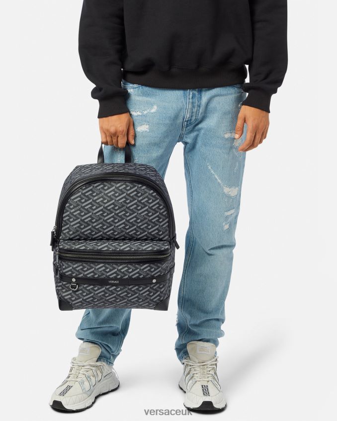 Men Versace La Greca Signature Backpack 6D2D061487 Black & Gray Bags