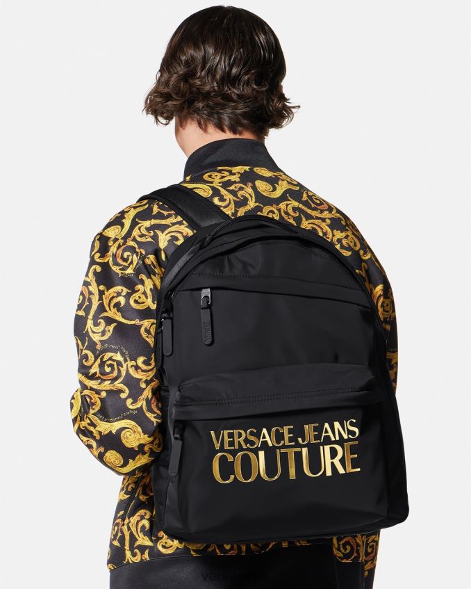 Men Versace Logo Couture Backpack 6D2D062492 Black & Gold Accessories