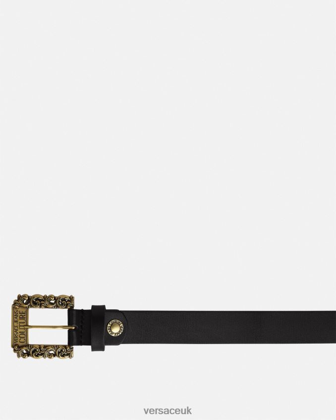 Men Versace Baroque Buckle Belt 6D2D062485 Black & Gold Accessories