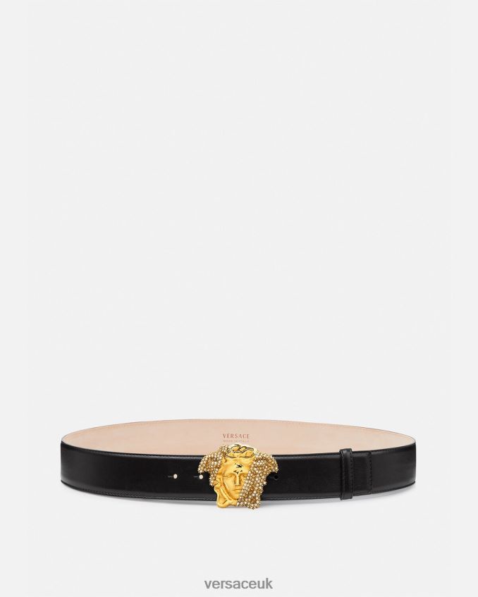 Men Versace Crystal La Medusa Leather Belt 6D2D061618 Black Accessories