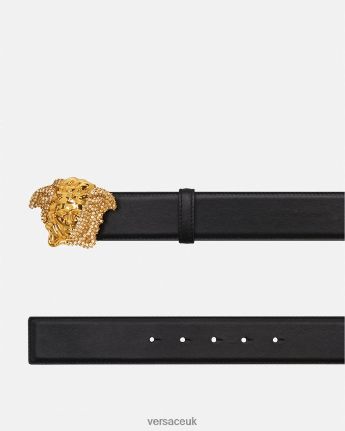 Men Versace Crystal La Medusa Leather Belt 6D2D061618 Black Accessories