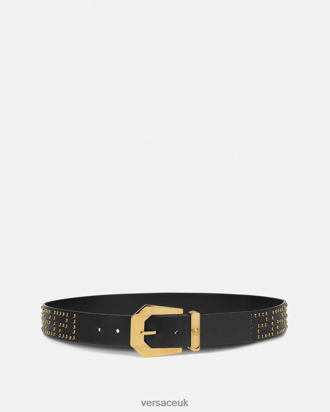 Men Versace Crystal Medusa Heritage Leather Belt 6D2D061624 Black Accessories