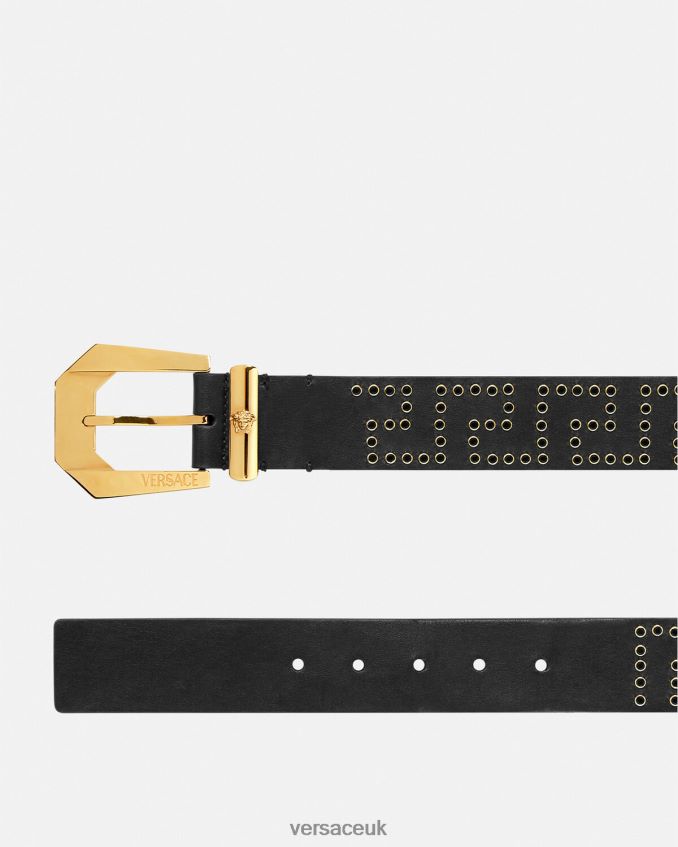 Men Versace Crystal Medusa Heritage Leather Belt 6D2D061624 Black Accessories