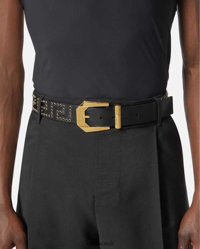 Men Versace Crystal Medusa Heritage Leather Belt 6D2D061624 Black Accessories