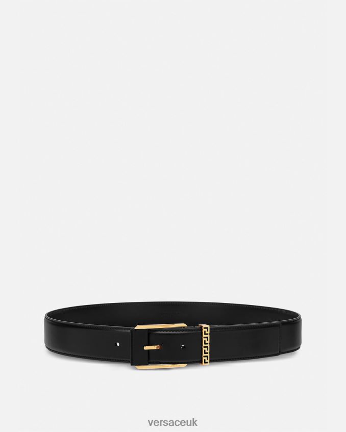 Men Versace Greca Accent Leather Belt 6D2D061615 Black Accessories