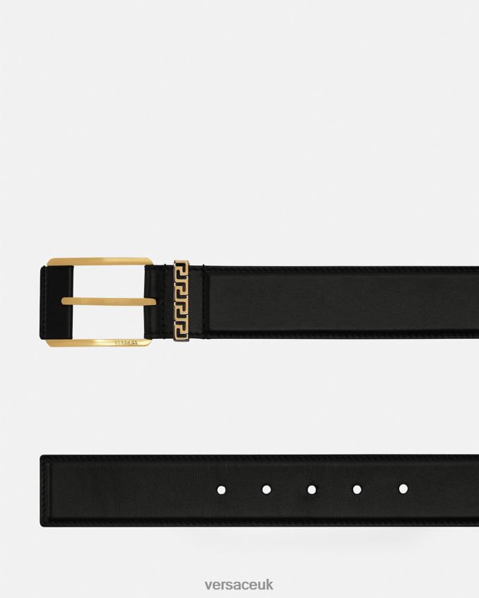 Men Versace Greca Accent Leather Belt 6D2D061615 Black Accessories