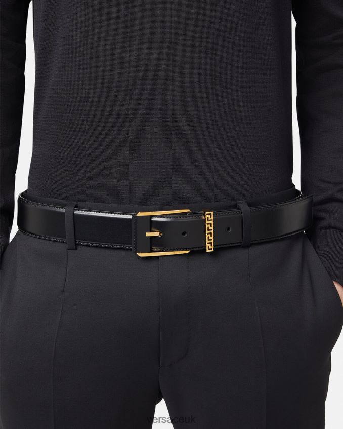 Men Versace Greca Accent Leather Belt 6D2D061615 Black Accessories