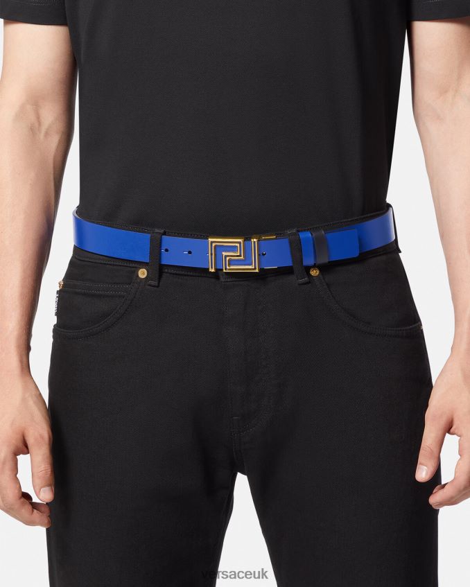 Men Versace Greca Reversible Leather Belt 6D2D061626 Blue Accessories