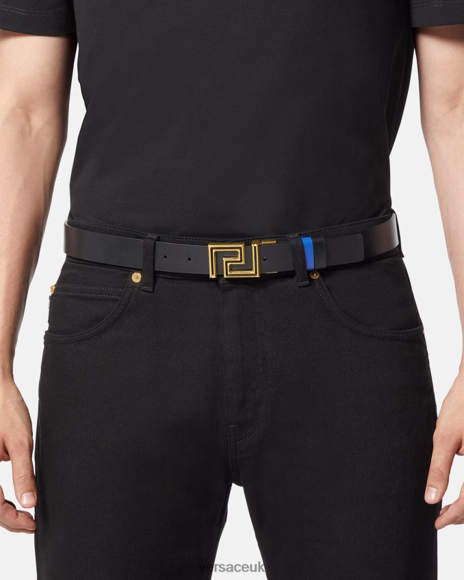 Men Versace Greca Reversible Leather Belt 6D2D061626 Blue Accessories