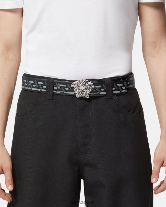 Men Versace La Greca Medusa Reversible Belt 6D2D061628 Black & Gray Accessories