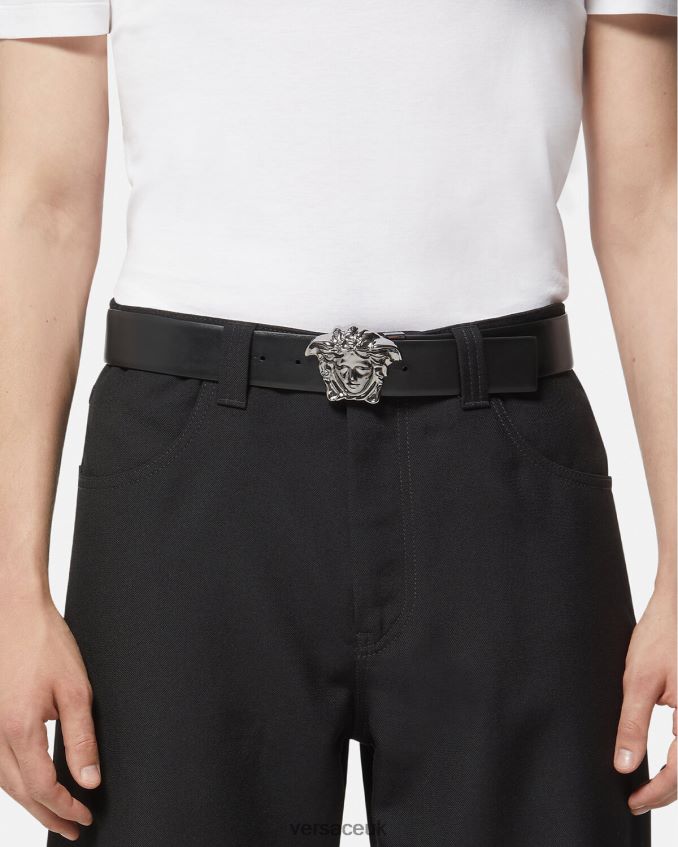 Men Versace La Greca Medusa Reversible Belt 6D2D061628 Black & Gray Accessories