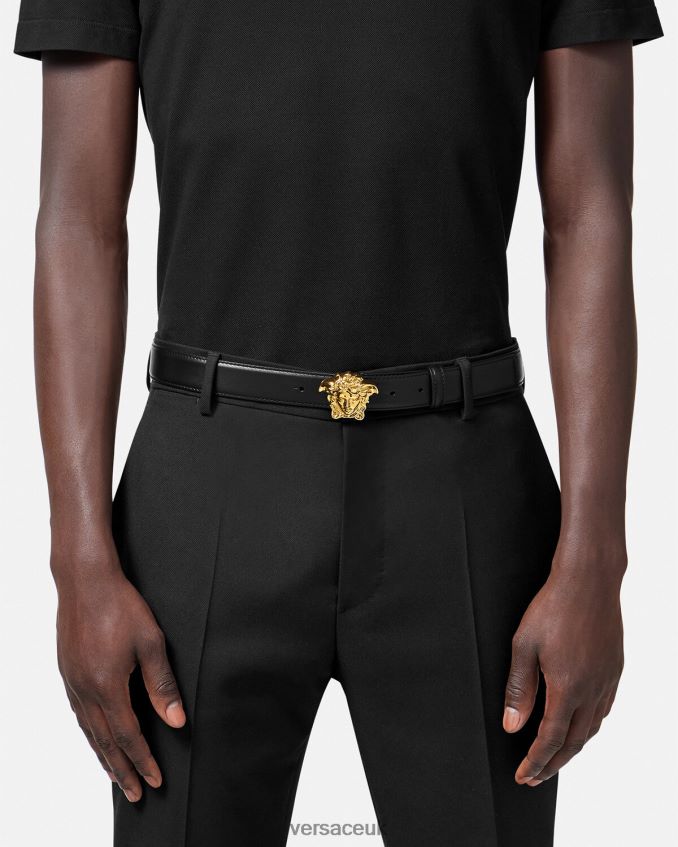 Men Versace La Medusa Leather Belt 6D2D061619 Black Accessories