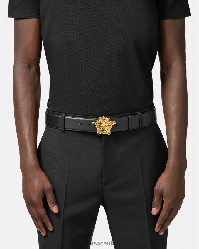 Men Versace La Medusa Leather Belt 6D2D061620 Black Accessories