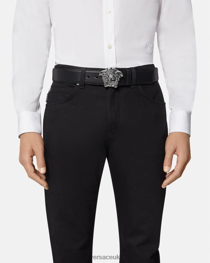 Men Versace La Medusa Leather Belt 6D2D061621 Black Accessories