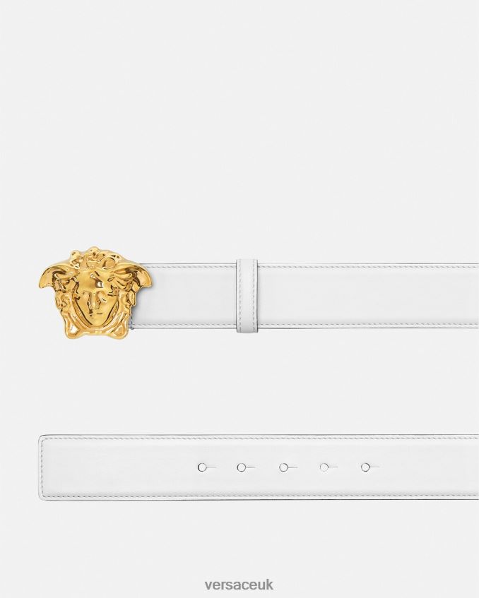 Men Versace La Medusa Leather Belt 6D2D061622 White & Gold Accessories