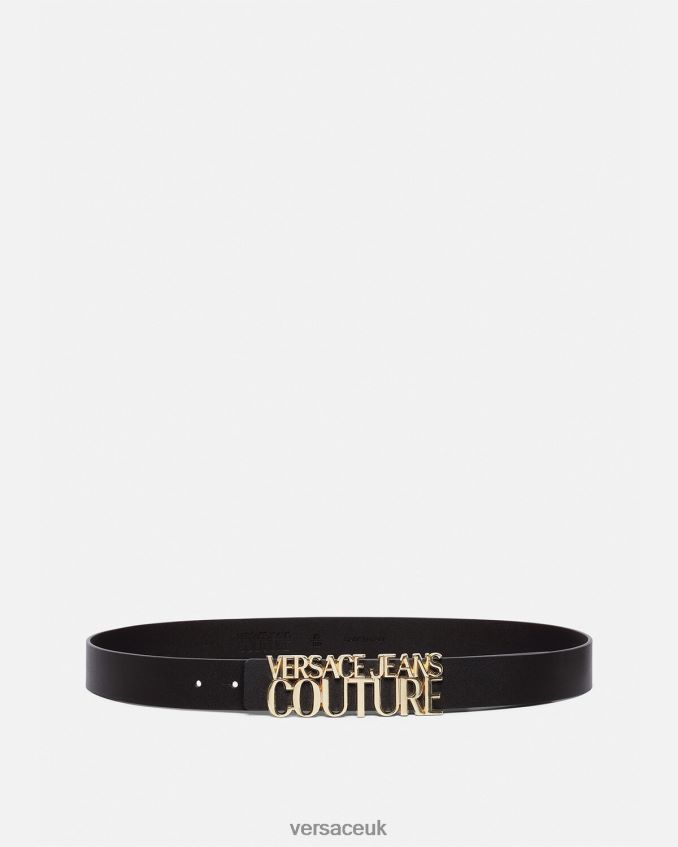 Men Versace Lettering Logo Belt 6D2D062477 Gold & Black Accessories