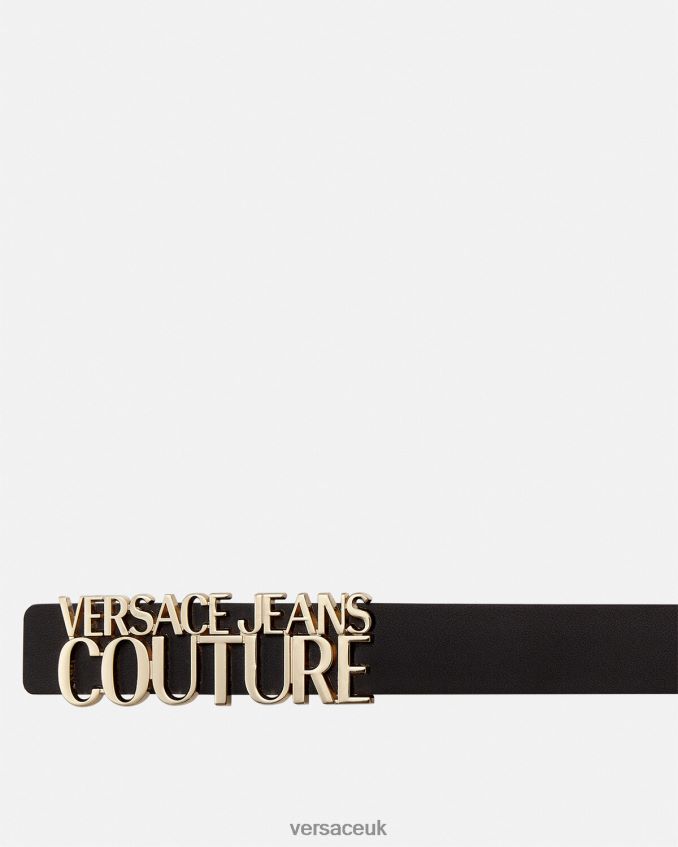 Men Versace Lettering Logo Belt 6D2D062477 Gold & Black Accessories