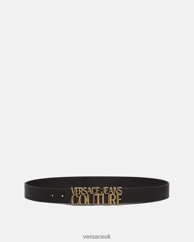 Men Versace Lettering Logo Belt 6D2D062478 Black & Gold Accessories