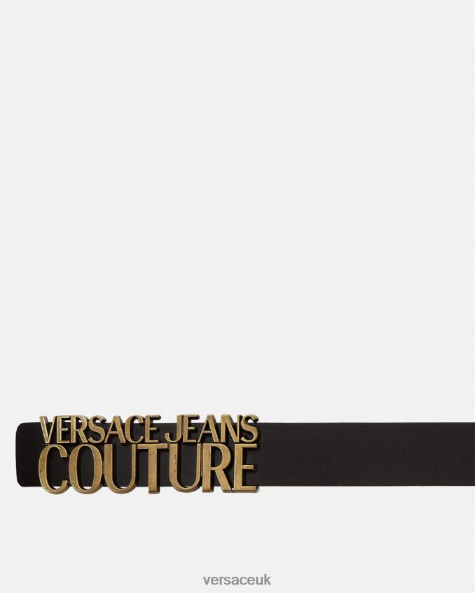 Men Versace Lettering Logo Belt 6D2D062478 Black & Gold Accessories