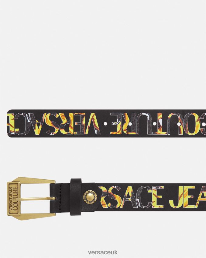Men Versace Logo Couture Belt 6D2D062498 Black & Gold Accessories